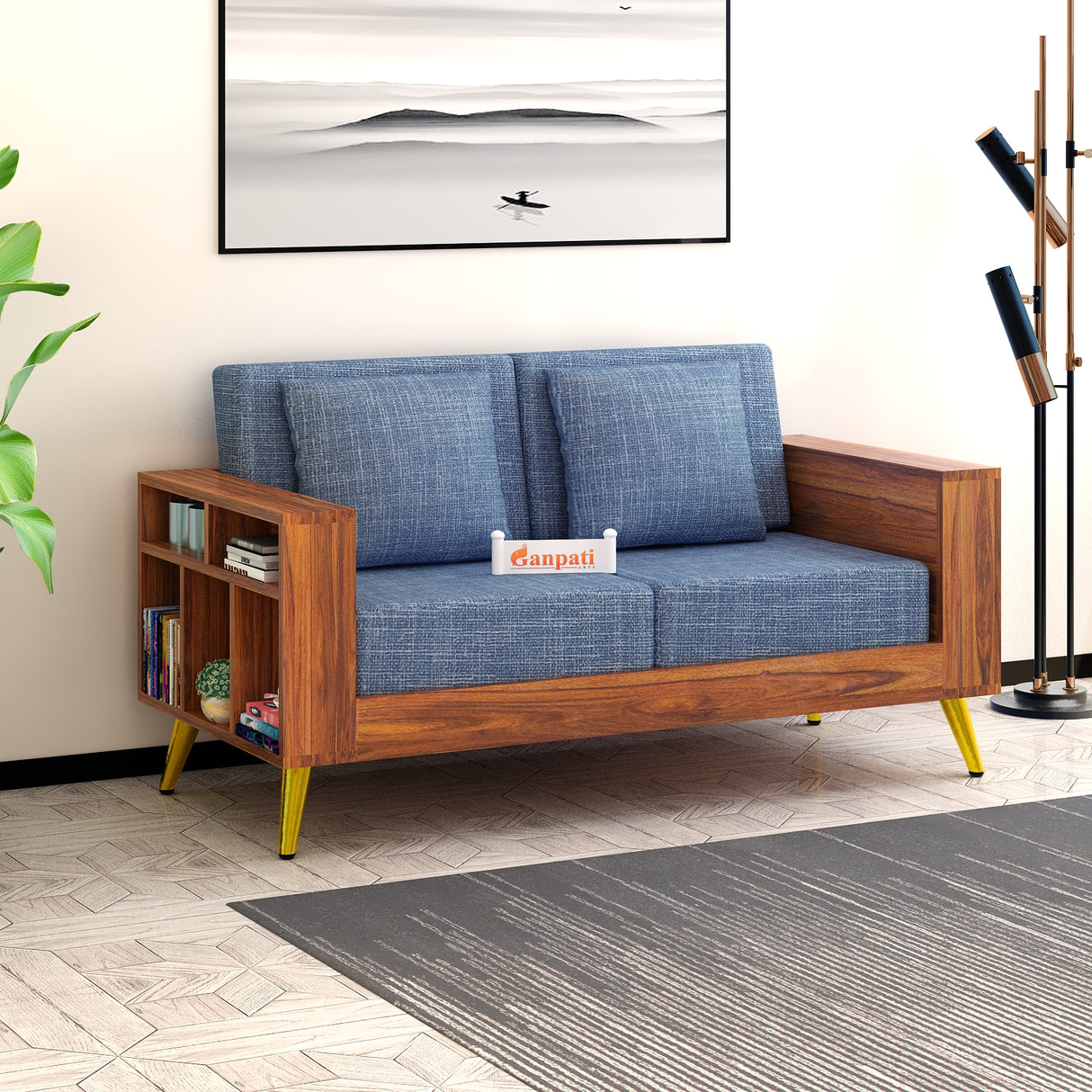 Bolt Solid Sheesham Wood 2 Seater Sofa With Side Storage - 3 Year Warranty (LUXE EDITION)