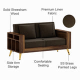 Bolt Solid Sheesham Wood 2 Seater Sofa With Side Storage - 3 Year Warranty (LUXE EDITION)