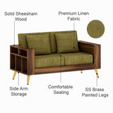 Bolt Solid Sheesham Wood 2 Seater Sofa With Side Storage - 3 Year Warranty (LUXE EDITION)