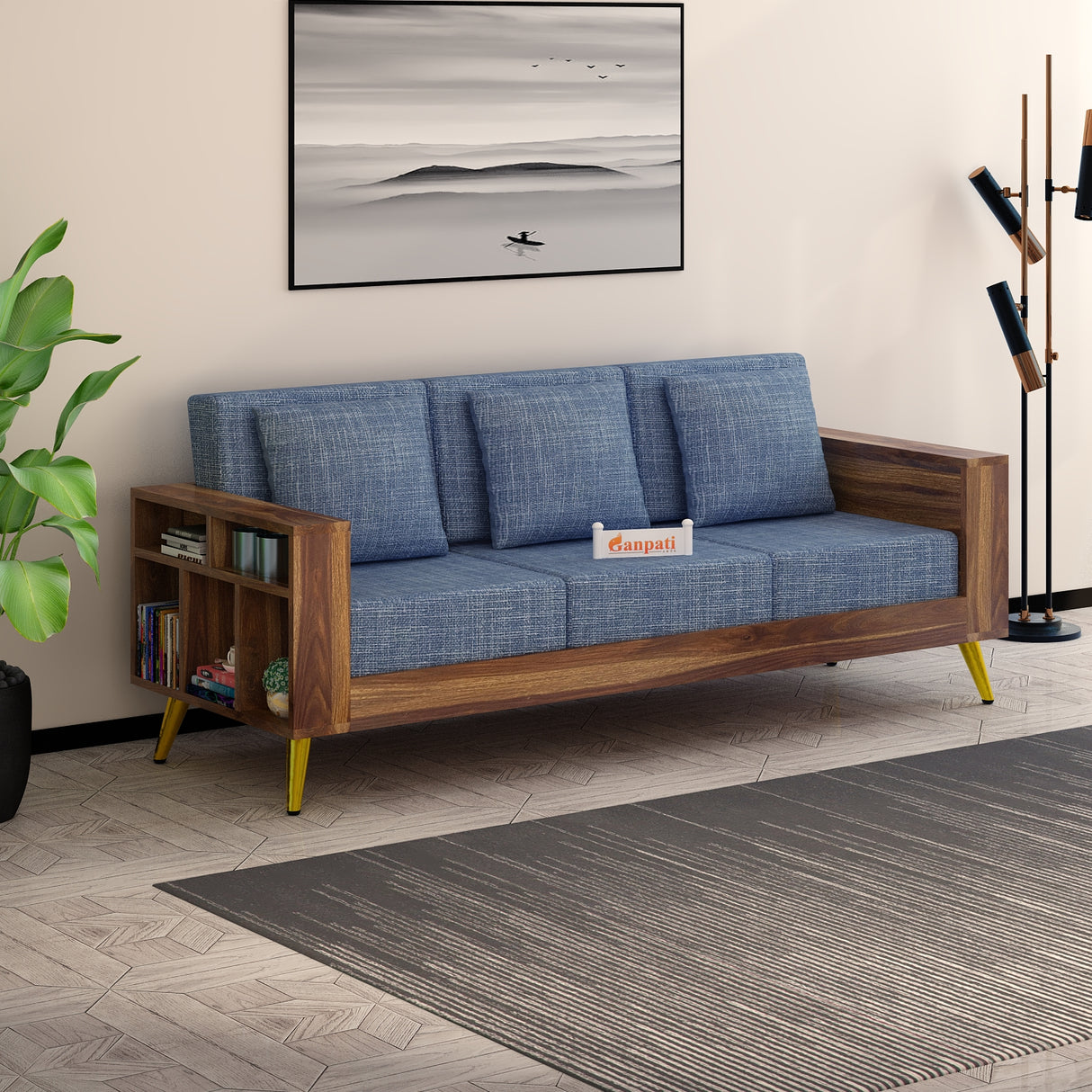 Bolt Solid Sheesham Wood 3 Seater Sofa With Side Storage - 3 Year Warranty (LUXE EDITION)