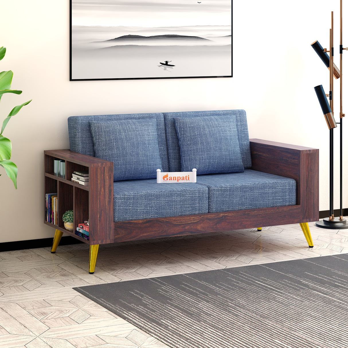 Bolt Solid Sheesham Wood 2 Seater Sofa With Side Storage - 3 Year Warranty (LUXE EDITION)