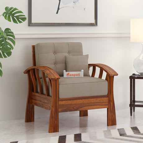 CROWN Solid Sheesham Wood Single Seater Sofa - 3 Year Warranty (LUXE EDITION)