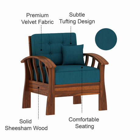 CROWN Solid Sheesham Wood Single Seater Sofa - 3 Year Warranty (LUXE EDITION)