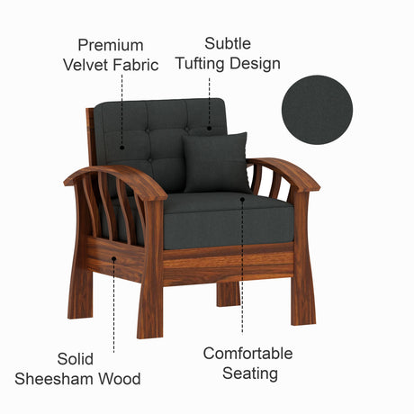 CROWN Solid Sheesham Wood Single Seater Sofa - 3 Year Warranty (LUXE EDITION)