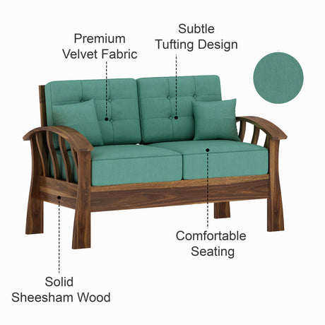 CROWN Solid Sheesham Wood 2 Seater Sofa - 3 Year Warranty (LUXE EDITION)