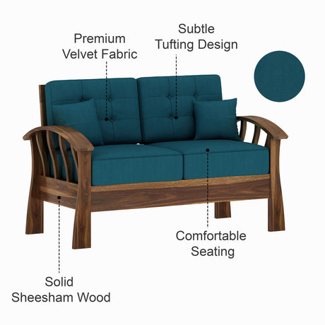 CROWN Solid Sheesham Wood 2 Seater Sofa - 3 Year Warranty (LUXE EDITION)