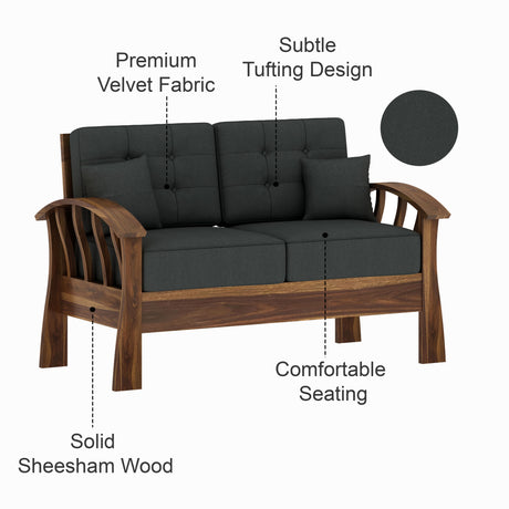 CROWN Solid Sheesham Wood 2 Seater Sofa - 3 Year Warranty (LUXE EDITION)