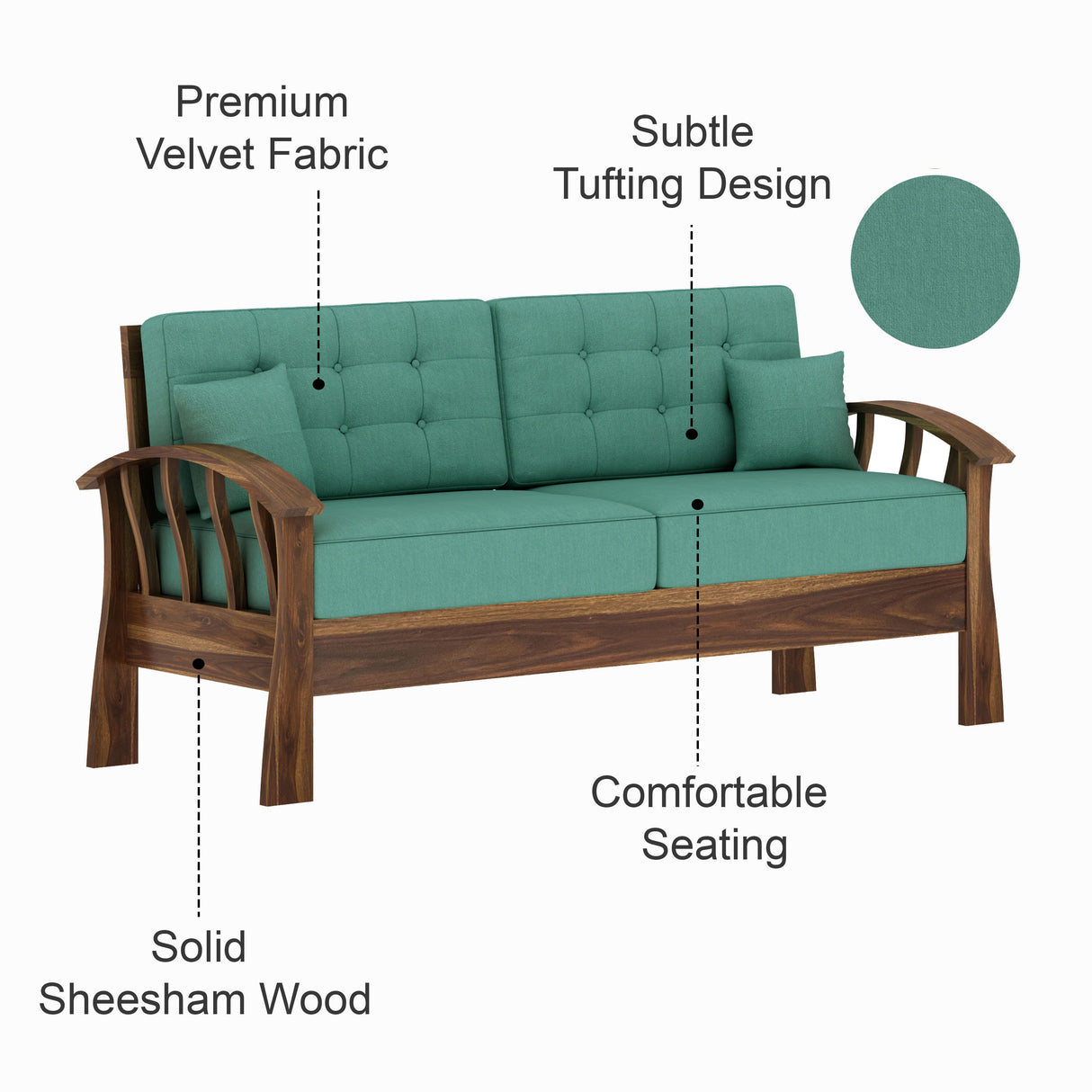 CROWN Solid Sheesham Wood 3 Seater Sofa - 3 Year Warranty (LUXE EDITION)