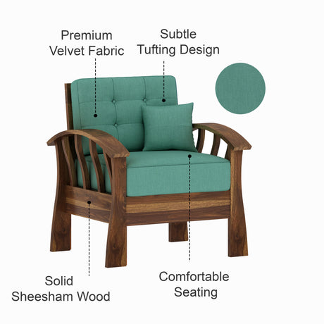 CROWN Solid Sheesham Wood Single Seater Sofa - 3 Year Warranty (LUXE EDITION)