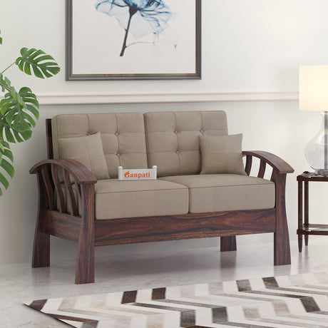 CROWN Solid Sheesham Wood 2 Seater Sofa - 3 Year Warranty (LUXE EDITION)