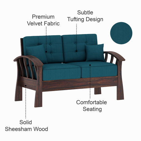 CROWN Solid Sheesham Wood 2 Seater Sofa - 3 Year Warranty (LUXE EDITION)