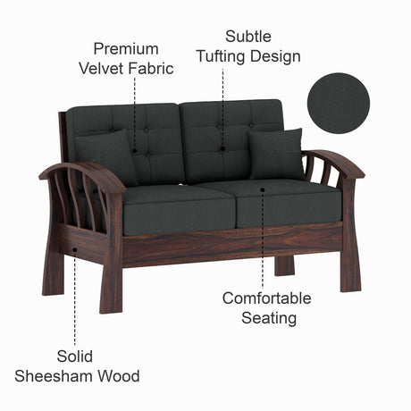 CROWN Solid Sheesham Wood 2 Seater Sofa - 3 Year Warranty (LUXE EDITION)