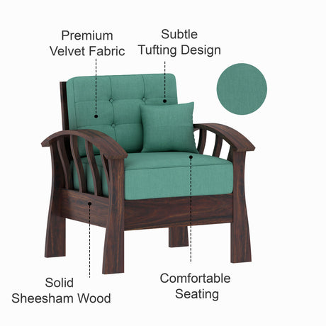 CROWN Solid Sheesham Wood Single Seater Sofa - 3 Year Warranty (LUXE EDITION)