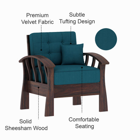 CROWN Solid Sheesham Wood Single Seater Sofa - 3 Year Warranty (LUXE EDITION)