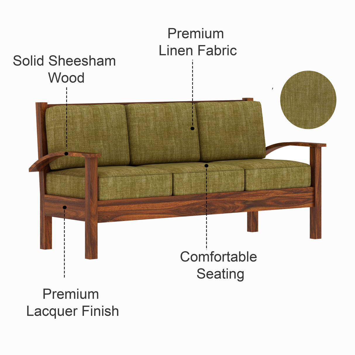 DELTA Solid Sheesham Wood 3 Seater Sofa - 3 Year Warranty (LUXE EDITION)