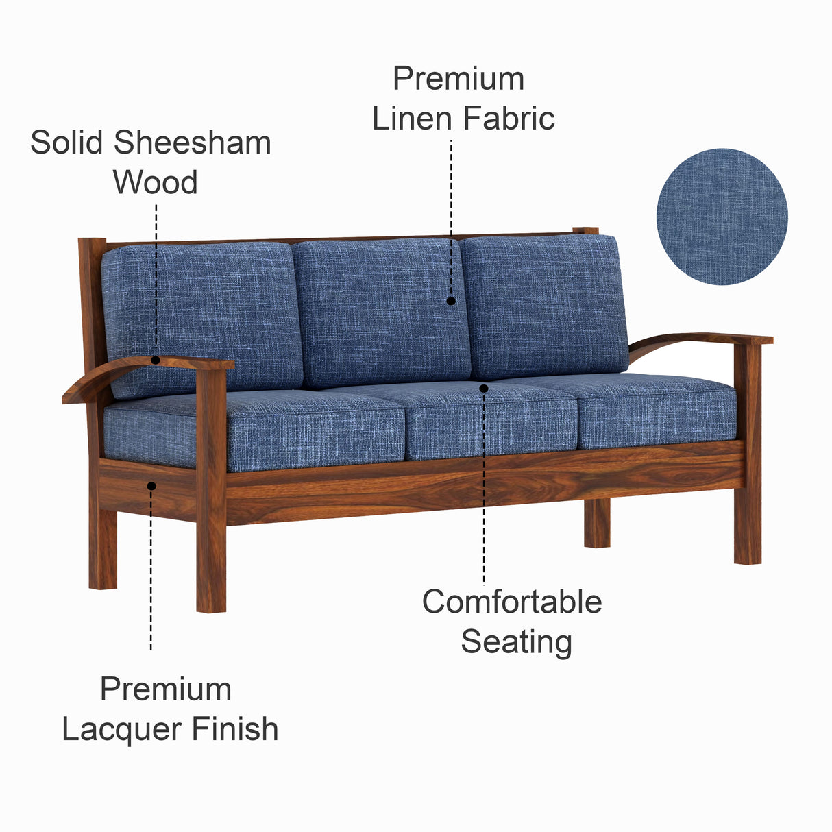 DELTA Solid Sheesham Wood 3 Seater Sofa - 3 Year Warranty (LUXE EDITION)