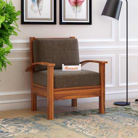 DELTA Solid Sheesham Wood Single Seater Sofa - 3 Year Warranty (LUXE EDITION)