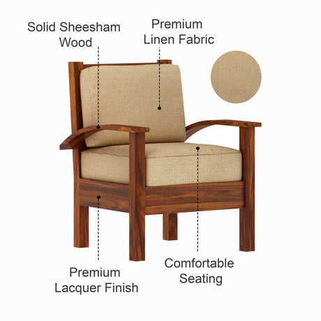 DELTA Solid Sheesham Wood Single Seater Sofa - 3 Year Warranty (LUXE EDITION)