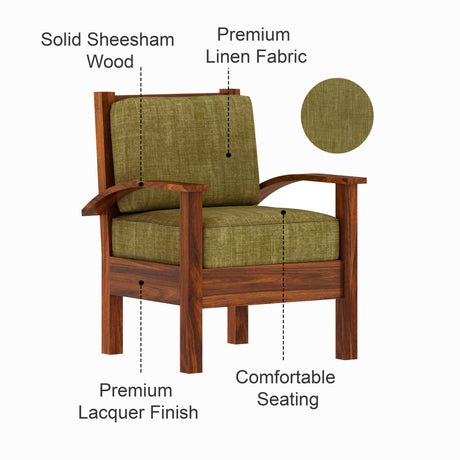 DELTA Solid Sheesham Wood Single Seater Sofa - 3 Year Warranty (LUXE EDITION)