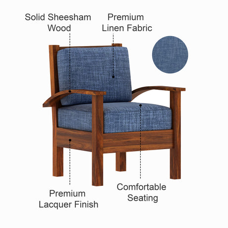 DELTA Solid Sheesham Wood Single Seater Sofa - 3 Year Warranty (LUXE EDITION)