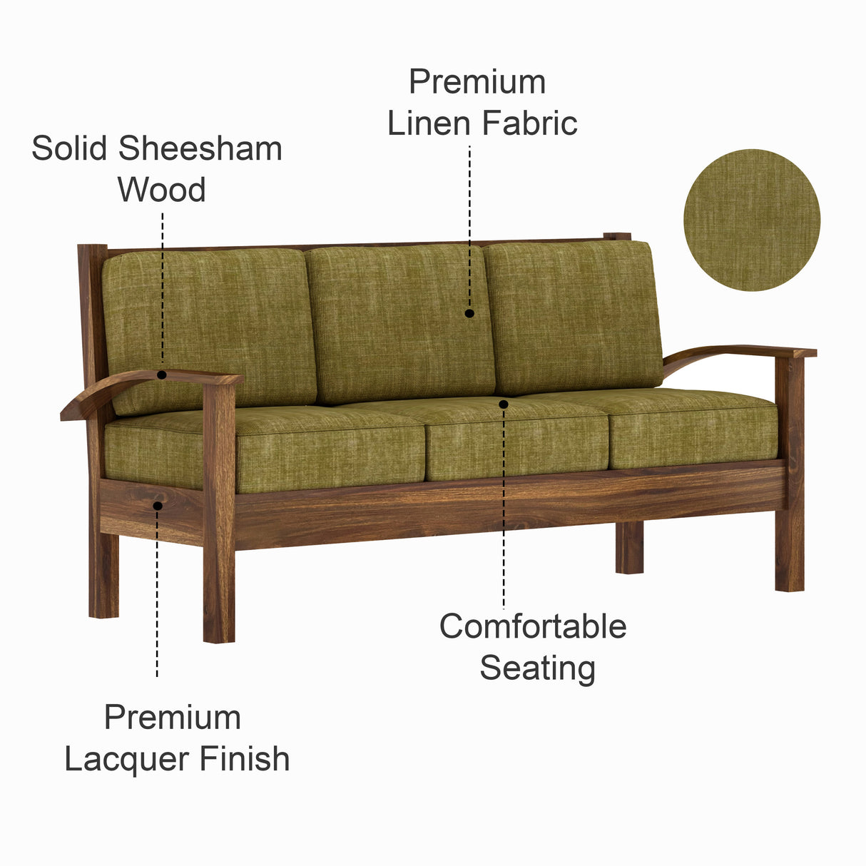 DELTA Solid Sheesham Wood 3 Seater Sofa - 3 Year Warranty (LUXE EDITION)
