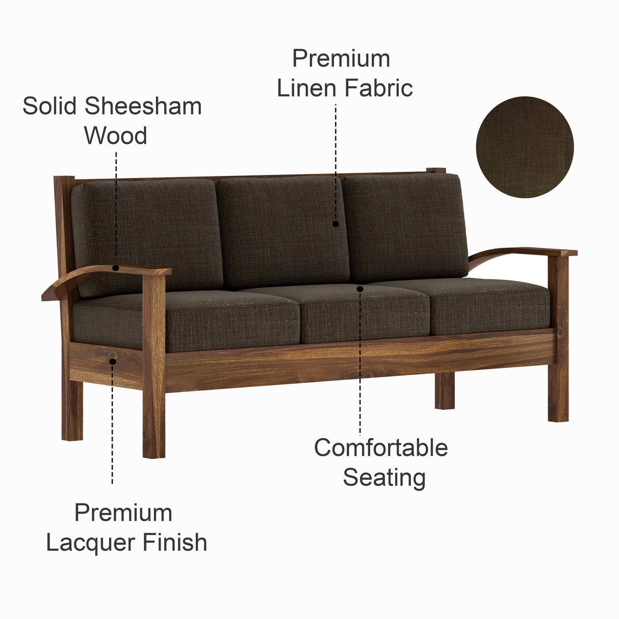 DELTA Solid Sheesham Wood 3 Seater Sofa - 3 Year Warranty (LUXE EDITION)