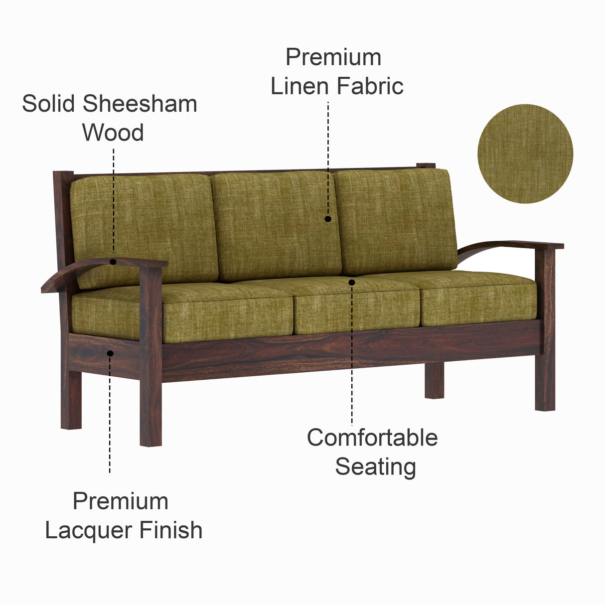 DELTA Solid Sheesham Wood 3 Seater Sofa - 3 Year Warranty (LUXE EDITION)