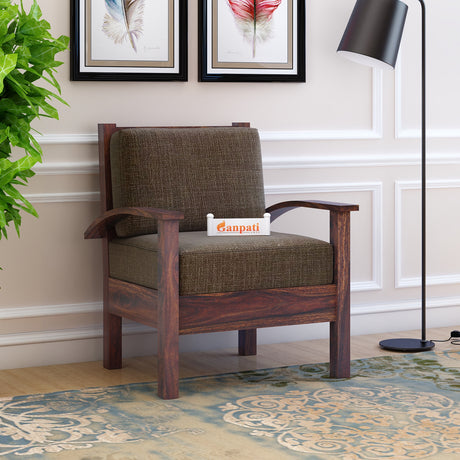 DELTA Solid Sheesham Wood Single Seater Sofa - 3 Year Warranty (LUXE EDITION)