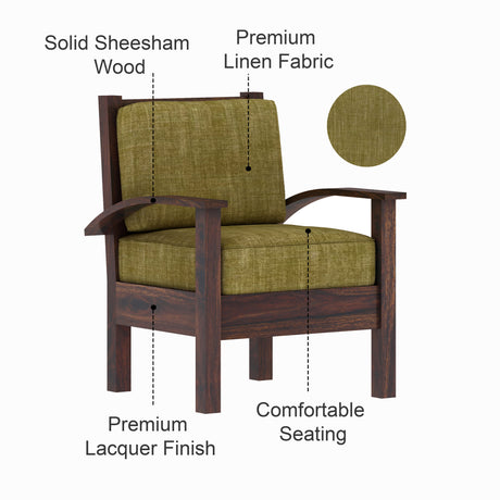 DELTA Solid Sheesham Wood Single Seater Sofa - 3 Year Warranty (LUXE EDITION)