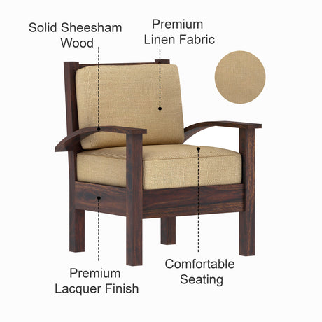 DELTA Solid Sheesham Wood Single Seater Sofa - 3 Year Warranty (LUXE EDITION)