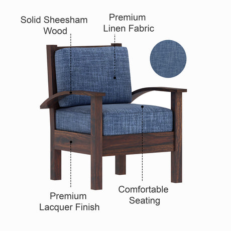 DELTA Solid Sheesham Wood Single Seater Sofa - 3 Year Warranty (LUXE EDITION)