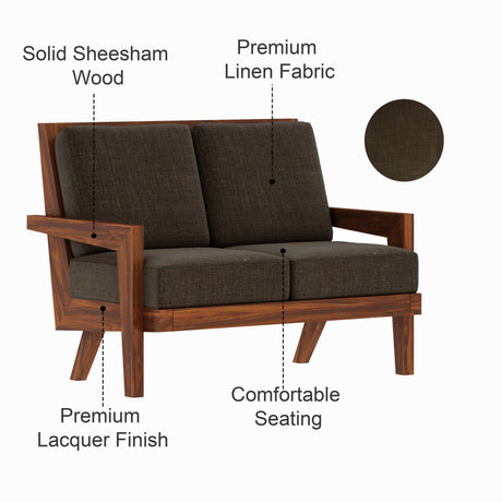 AURA Solid Sheesham Wood 2 Seater Sofa - 3 Year Warranty (LUXE EDITION)