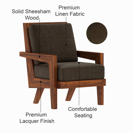 AURA Solid Sheesham Wood Single Seater Sofa - 3 Year Warranty (LUXE EDITION)