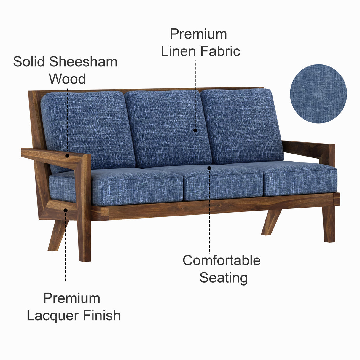 AURA Solid Sheesham Wood 3 Seater Sofa - 3 Year Warranty (LUXE EDITION)