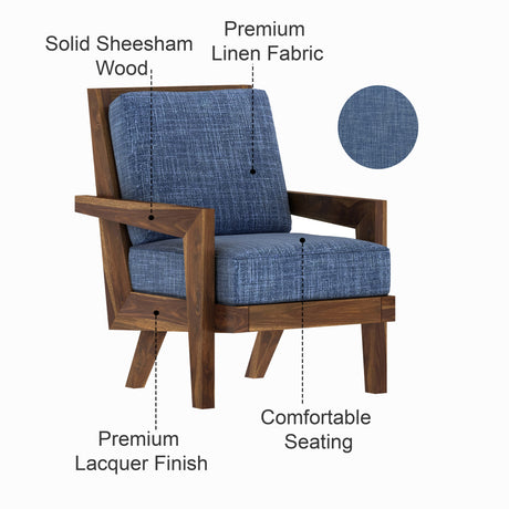 AURA Solid Sheesham Wood Single Seater Sofa - 3 Year Warranty (LUXE EDITION)