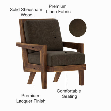 AURA Solid Sheesham Wood Single Seater Sofa - 3 Year Warranty (LUXE EDITION)