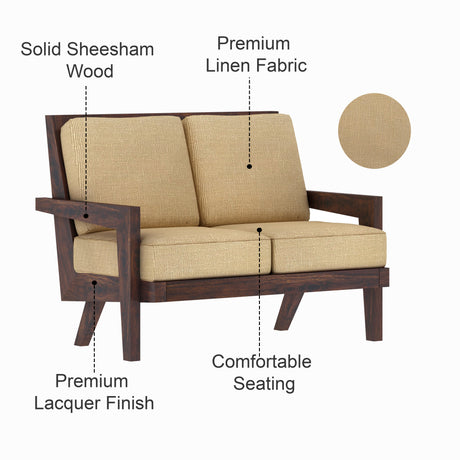 AURA Solid Sheesham Wood 2 Seater Sofa - 3 Year Warranty (LUXE EDITION)