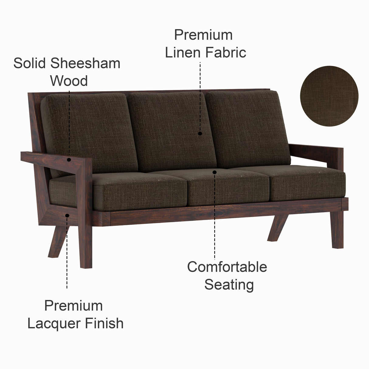 AURA Solid Sheesham Wood 3 Seater Sofa - 3 Year Warranty (LUXE EDITION)