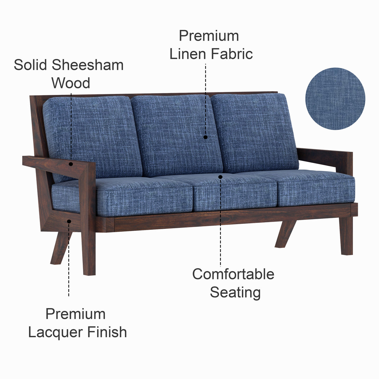 AURA Solid Sheesham Wood 3 Seater Sofa - 3 Year Warranty (LUXE EDITION)
