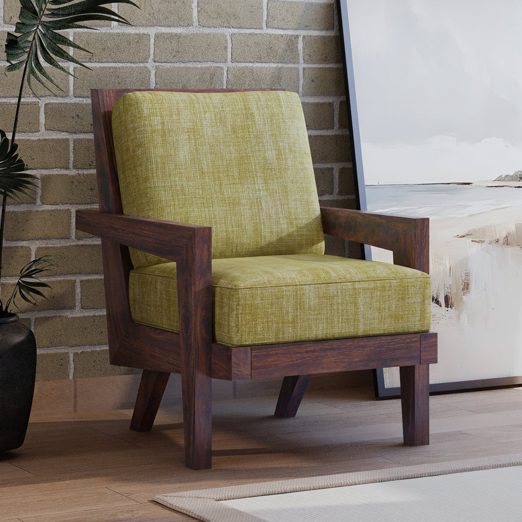AURA Solid Sheesham Wood Single Seater Sofa - 3 Year Warranty (LUXE EDITION)