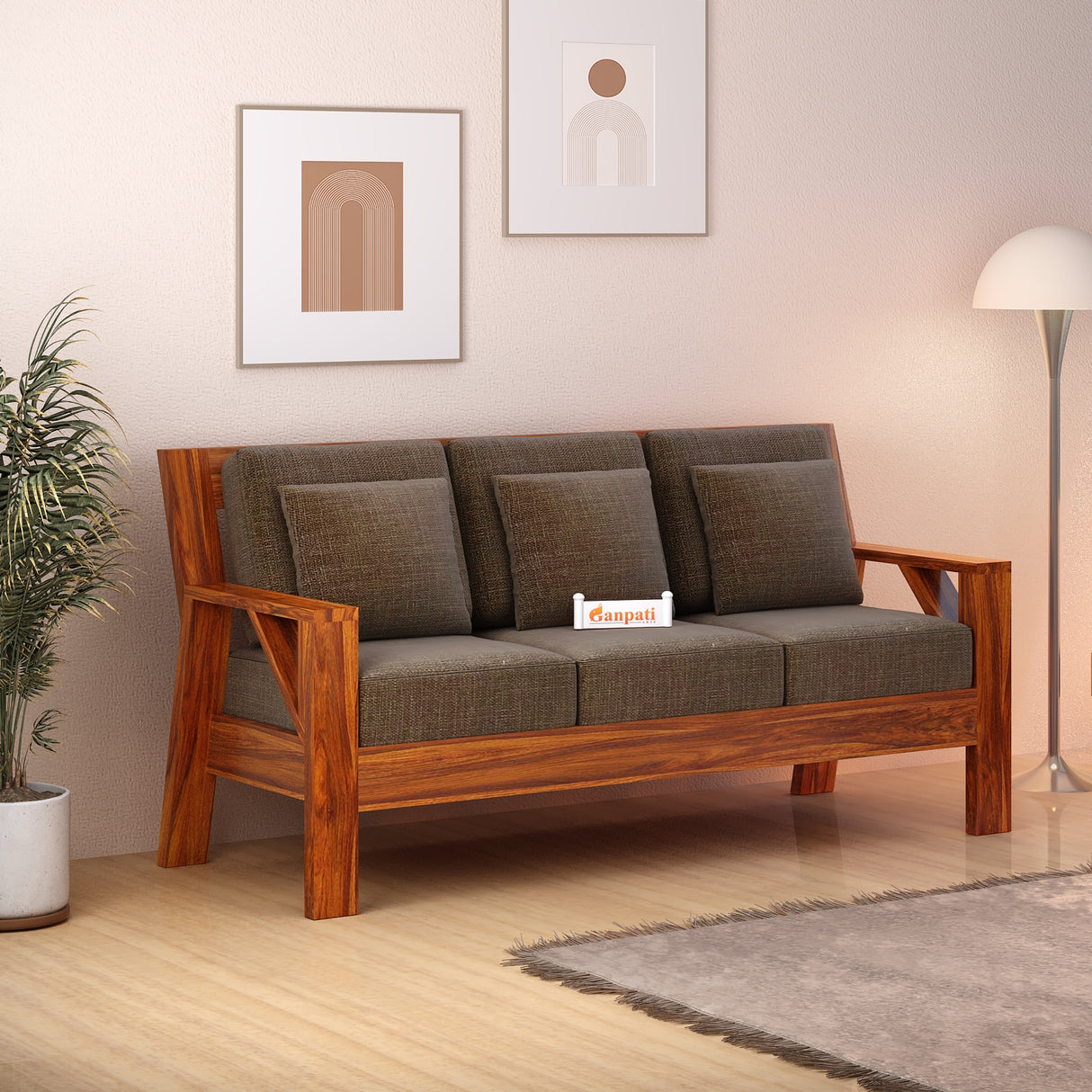 CIZAR Solid Sheesham Wood 3 Seater Sofa - 3 Year Warranty (LUXE EDITION)