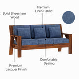CIZAR Solid Sheesham Wood 3 Seater Sofa - 3 Year Warranty (LUXE EDITION)