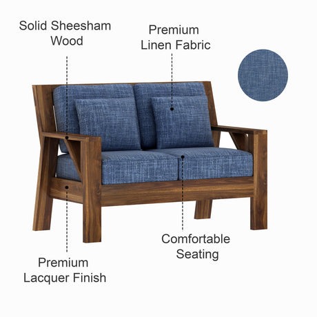 CIZAR Solid Sheesham Wood 2 Seater Sofa - 3 Year Warranty (LUXE EDITION)