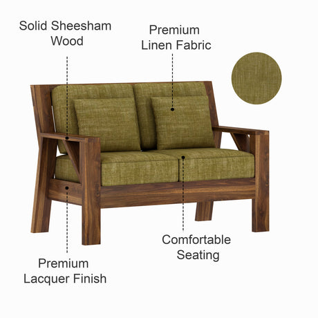 CIZAR Solid Sheesham Wood 2 Seater Sofa - 3 Year Warranty (LUXE EDITION)