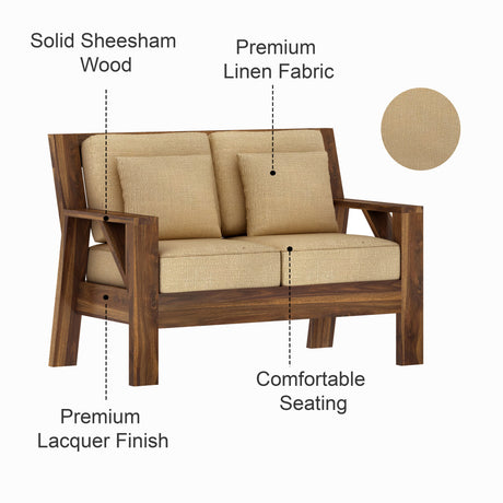 CIZAR Solid Sheesham Wood 2 Seater Sofa - 3 Year Warranty (LUXE EDITION)