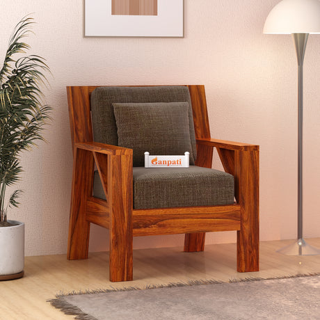 CIZAR Solid Sheesham Wood Single Seater Sofa - 3 Year Warranty (LUXE EDITION)