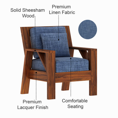 CIZAR Solid Sheesham Wood Single Seater Sofa - 3 Year Warranty (LUXE EDITION)