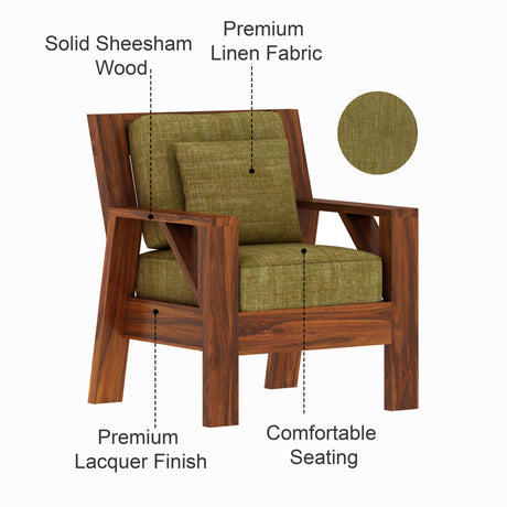 CIZAR Solid Sheesham Wood Single Seater Sofa - 3 Year Warranty (LUXE EDITION)