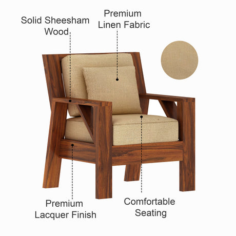 CIZAR Solid Sheesham Wood Single Seater Sofa - 3 Year Warranty (LUXE EDITION)