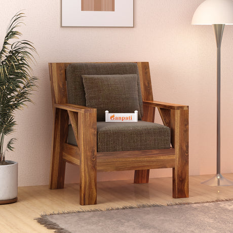 CIZAR Solid Sheesham Wood Single Seater Sofa - 3 Year Warranty (LUXE EDITION)
